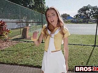 Athletic tennis babe picked up ass-fucked for cash