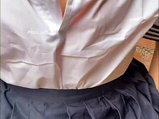 Colombian girl loses bet and wears Japanese school uniform for homemade massage session