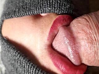 i'm getting so close with this intense blowjob closeup, lips and tongue working that big cock