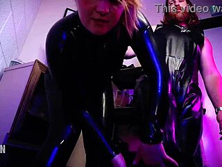 british redhead wife in latex catsuit and boots becomes whore for domination and humiliation in cuckold scene.