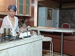 Bold Fucking Hot European Tattooed Skinny Beauty Hard In Kitchen After Long Day With Screams