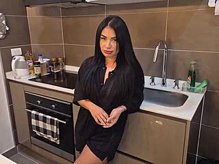 Husband returns tired, but curvy Latina wife surprises with deepthroat blowjob outdoors.