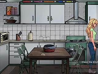 Oh man, the landlord's sneaking a sniff of her panties right under that short skirt in this wild hentai game.