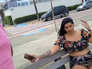 exhibiting the hairy pussy of the wife on the street at the beach and even in the market showing everything for everyone to see