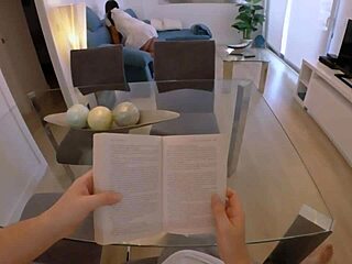 brunette milf gets fucked doggystyle on the sofa with cum in her ass during creampie action.