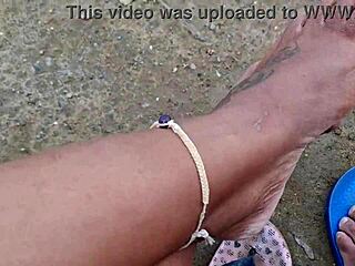 exhibiting the hairy pussy of the wife on the street at the beach and even in the market showing everything for everyone to see