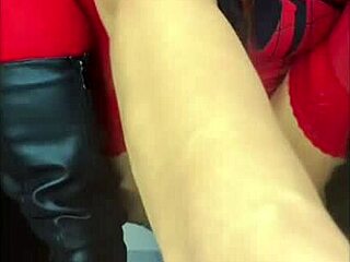 Spider woman cums on big black cock in cosplay interracial action