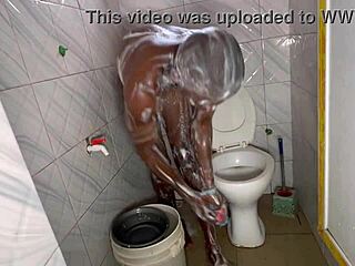 Amateur takes a steamy shower with a massive big black cock for intense pleasure