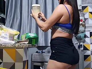 Neighbor Grabs Latina in Kitchen for Intense Blowjob and Anal Action