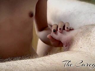 In a homemade scene, she handles the small cock with sensual femdom touches