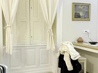 I watched this hot tight shaved pussy big tits blonde come for casting and it turned into wild pantyhose academy porn shooting in bathroom with striptease