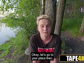 sporty fit body russian cougar picks up nerdy dude while jogging and seduces him