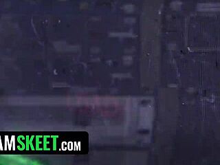 Tight petite thief caught shoplifting gets punished by guard