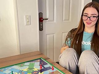 Game night with cute Alicia Hall - I won a sloppy blowjob with cum swallow!