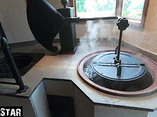 Chatting about sauna fuck with skinny German blonde slut