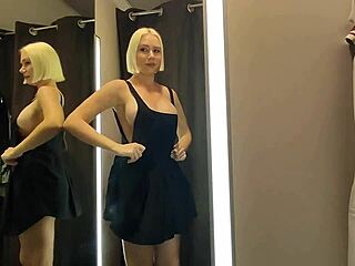 hey, trying on see-through outfits at the mall flashing everything!