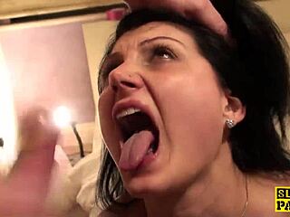 bound cumswallowing sub rides rough with legs spread in lingerie stockings