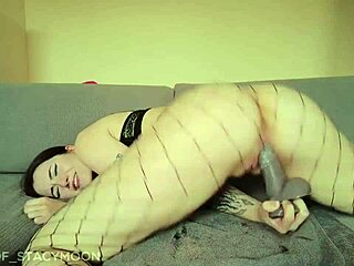 Feeling that intense thrill riding my dildo in fishnets up close