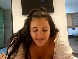 Colombian latina surprises her boyfriend with a hot blowjob. She's cute in panties and submissive with fat ass.