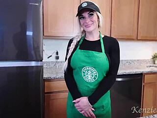 BUSTY STARBUCKS BARISTA SQUIRTS ON BBC AND SWALLOWS EVERY DROP!