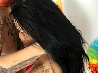 tattooed girlfriend sneaks lesbian sex party while boyfriend's away