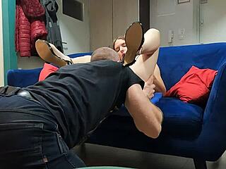 devouring her wet shaved pussy while she scrolls phone casually