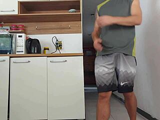 Risky quick fuck with hot friend almost caught in kitchen