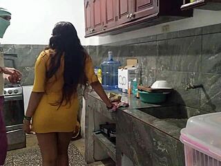 homemade blowjob on throbbing cock in kitchen