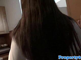 busty realtor blows then rides client's cock pov close up