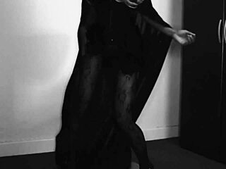 horny petite witch in fishnets fucks self with huge cane teaser