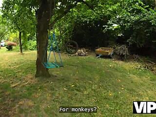 tattooed babe with pierced nipples fucks hard in forest