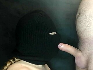 step sister's balaclava hides face as she deepthroats my cock sloppy