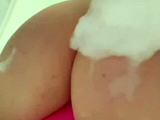 horny british slut masturbates wildly in shower