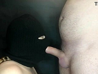 step sister's balaclava hides face as she deepthroats my cock sloppy