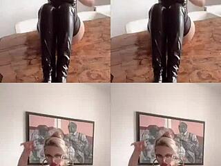 Findom Goaldigger's Latex Bitch Dances in Garter Belt Glasses