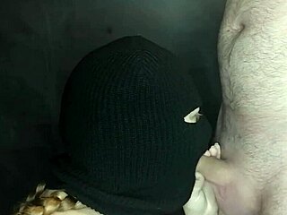 step sister's balaclava hides face as she deepthroats my cock sloppy
