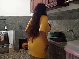 homemade blowjob on throbbing cock in kitchen