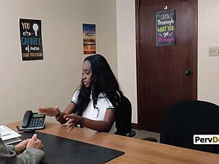 ebony milf's teasing interracial threesome office domination