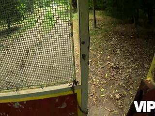 tattooed babe with pierced nipples fucks hard in forest