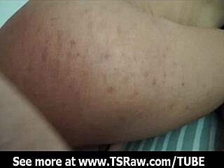 Skinny shemale teen endures deep hardcore anal pounding