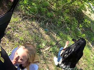 gf loses rock paper scissors sucks stranger's huge cock deep in forest epic facial payoff