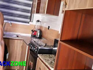 Saw sexy ebony babe almost naked in kitchen close-up