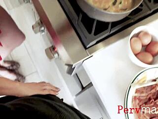 Big Tits MILF Sucks Cock While Cooking Breakfast Fantasy