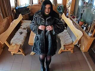 intense blowjob fuck and cum craving in fur coat