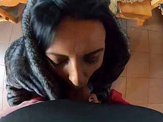 intense blowjob fuck and cum craving in fur coat