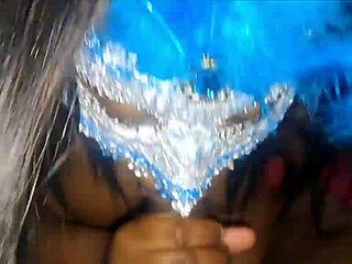 masked ebony deepthroats big cock swallowing hot facial cum