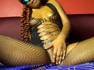 Oiled Ebony Momma Bear Toys Juicy Twat for Your Tongue