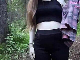 Petite Brunette Risks Nude Forest Masturbation