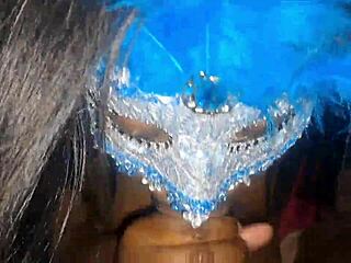 masked ebony deepthroats big cock swallowing hot facial cum