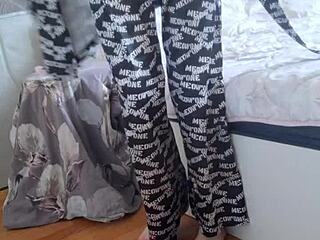 Elza Kom's nylon tights huge ass panty worship domination in bedroom leggings fetish play with curvy ebony student sniffing